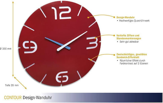 TFA Clock Ρολόι Τοίχου Πλαστικό Κόκκινο Ø35cm