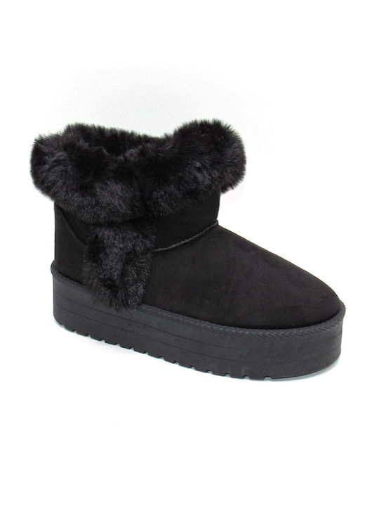 La Bottine Souriante Suede Women's Ankle Boots with Fur Black