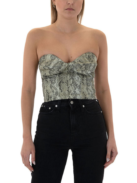 Studio 83 Women's Corset Blouse Strapless Animal Print Black