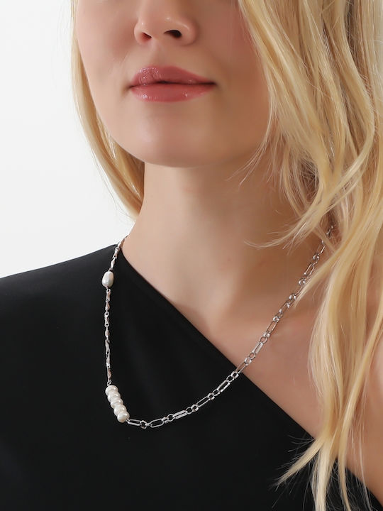 Folli Follie Chain Addiction Дамска Гривна Верига от Мед с Перли 46см