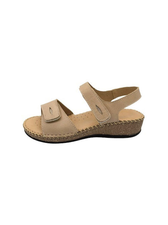 Ovvio Leather Women's Flat Sandals Anatomic in Beige Color