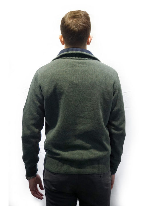 Lentzos Fashion Men's Sweater with Zipper Green