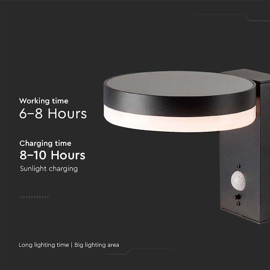V-TAC Wall Mounted Solar Light 1.8W 220lm Warm White 3000K with Motion Sensor IP54 22.9cmx15.5cmx15.5cmcm