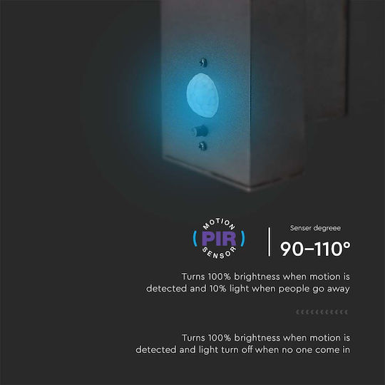 V-TAC Wall Mounted Solar Light 1.8W 220lm Warm White 3000K with Motion Sensor IP54 22.9cmx15.5cmx15.5cmcm