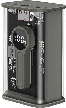 Gembird Power Bank 9000mAh 18W με Θύρα USB-A και Θύρα USB-C Quick Charge 3.0 Διάφανο