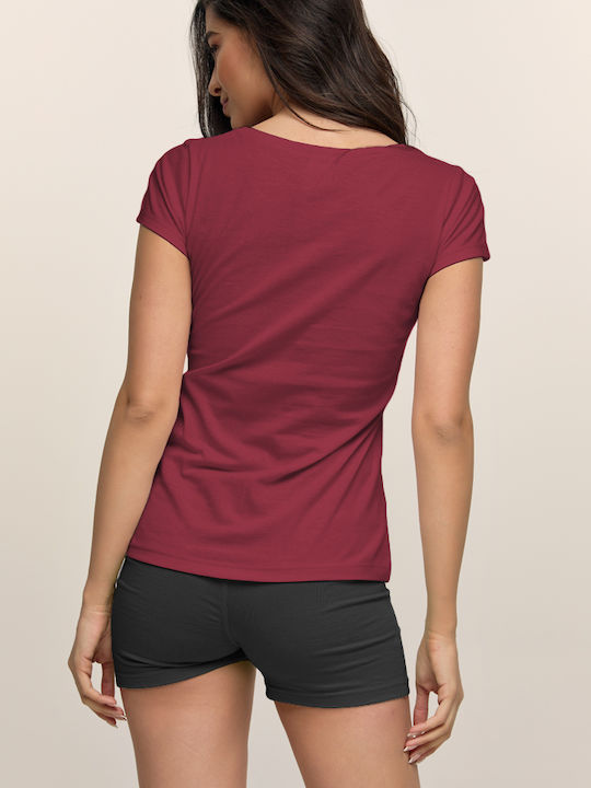 Bodymove # Women's Blouse Cotton Short Sleeve Burgundy