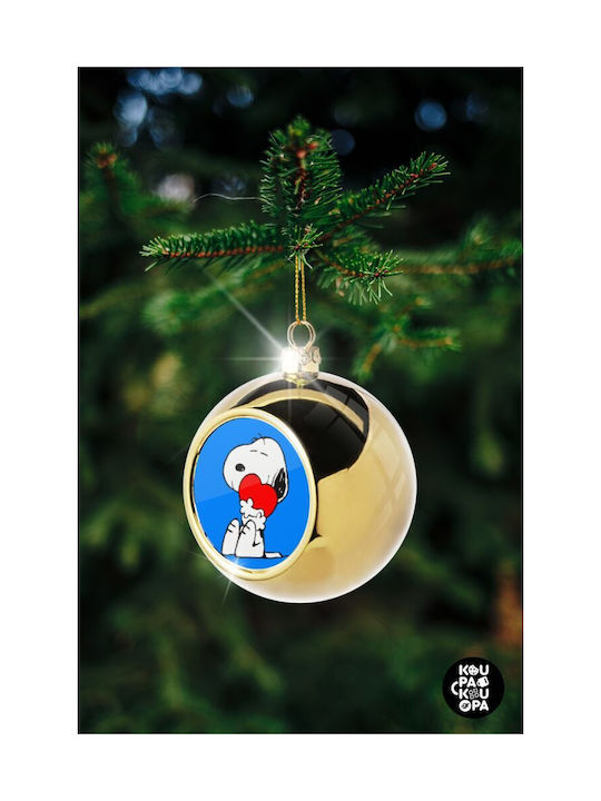 Snoopy Ornament de Crăciun Bilă Aur cu Pulbere de Aur cu Paiete