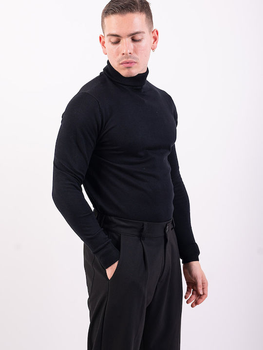 Over-D Men's Long Sleeve Blouse Turtleneck BLACK