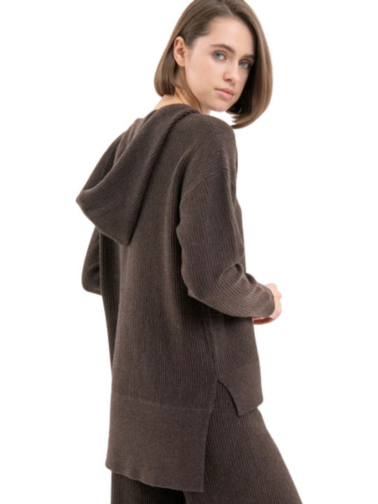Women's Long Sleeve Sweater with Hood Brown