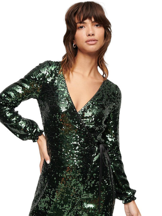 Midi Evening Dress Wrap with Tearing Green