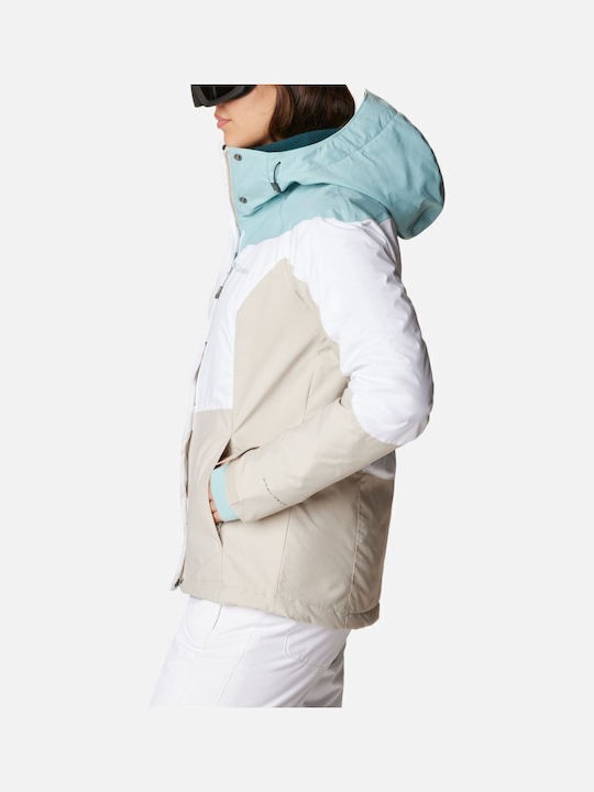 Columbia Women's Running Short Puffer Jacket Waterproof for Winter White, Aqua Haze, Dark Stone