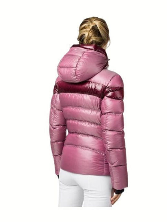 Ski Hiver Women's Short Puffer Jacket Waterproof for Winter with Hood Purple