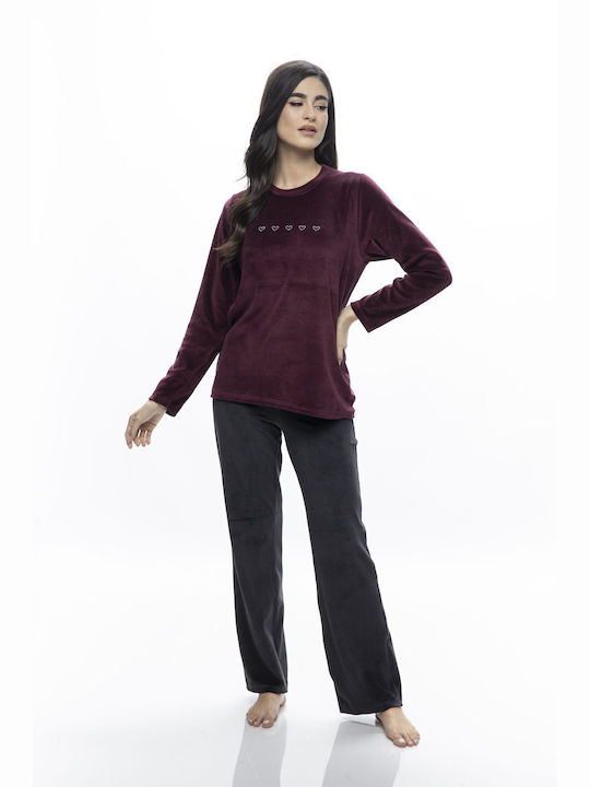 Galaxy Winter Damen Pyjama-Set Samt Bordeaux