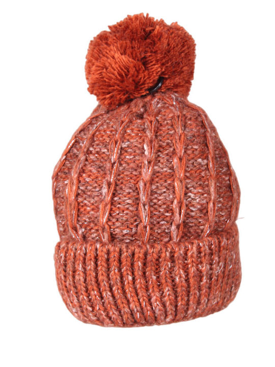 Pom Pom Beanie Beanie Knitted in Orange color