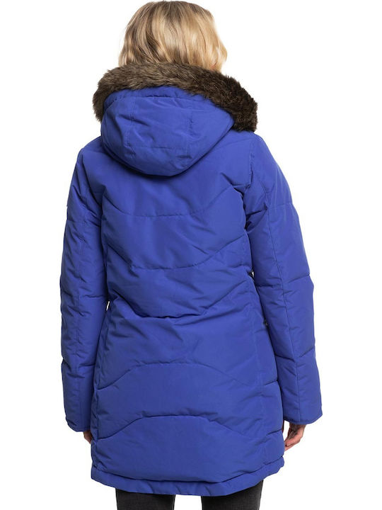 Ellie Women's Long Puffer Jacket Waterproof for Winter with Hood Blue