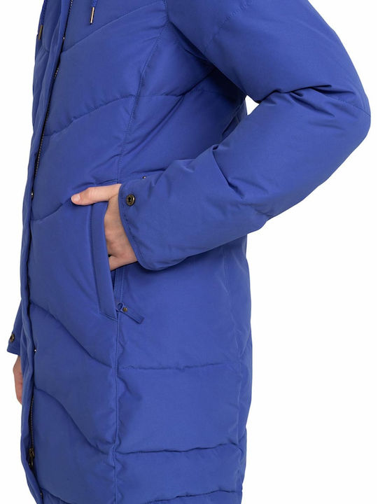 Ellie Women's Long Puffer Jacket Waterproof for Winter with Hood Blue