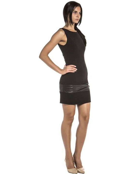 Me Eco-leather Details & Μεταλλικο Κρικουσ Mini Dress Black