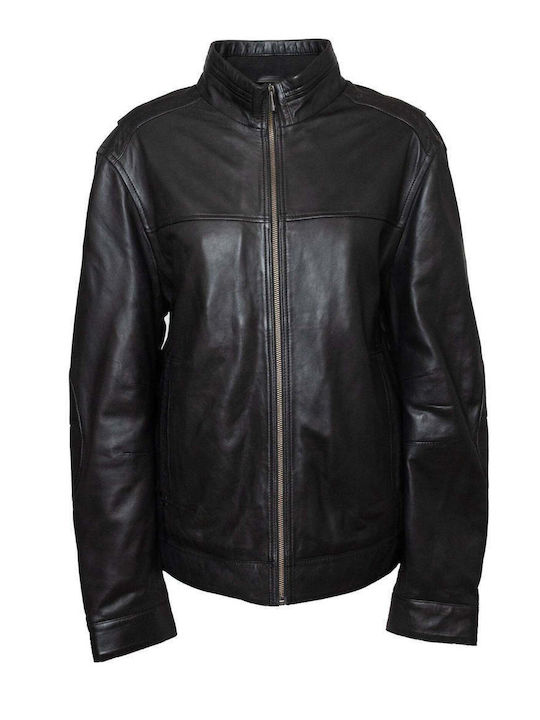 Guy Laroche Herren Winter Jacke Leder ΜΑΥΡΟ