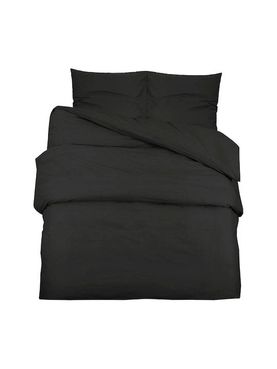 vidaXL Double Duvet Cover Set with Pillowcases 200x220 Black