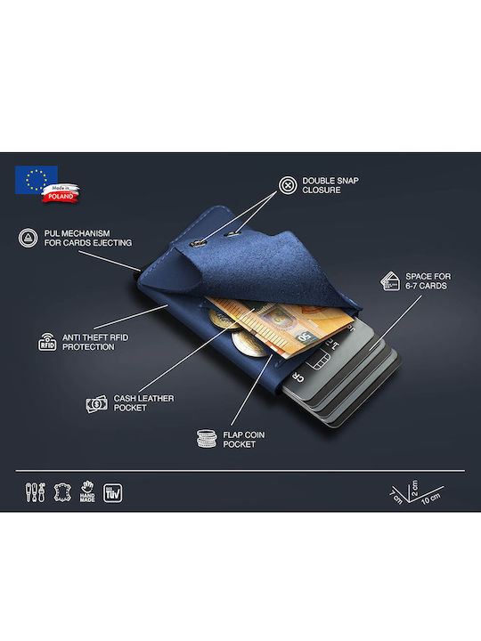 Δερμάτινο Ανδρικό Πορτοφόλι Καρτών με RFID Μπλε