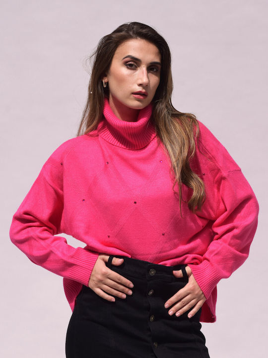 Zilan Women's Long Sleeve Sweater Turtleneck Fuchsia