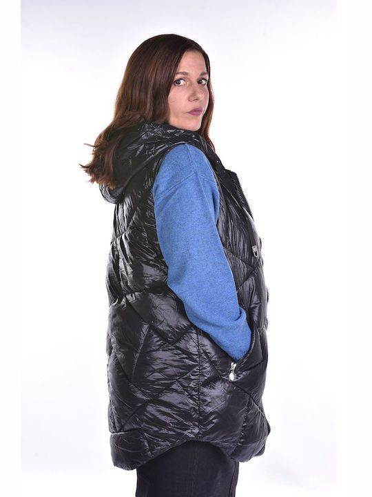 Raiden Kurz Damen Ärmellos Puffer Jacke für Winter ΜΑΥΡΟ