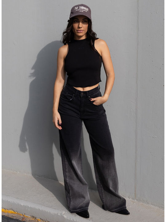 No Thinkin Women's High-waisted Cotton Trousers Black