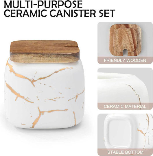 White Set of 3 Ceramic Coffee Jars with Lid White 360ml 3 Pieces
