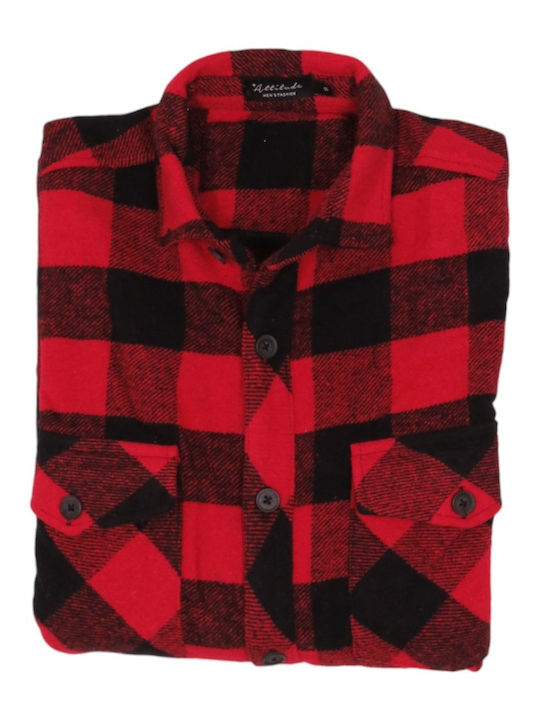 Privato Men's Shirt Long Sleeve Flannel Checked Red