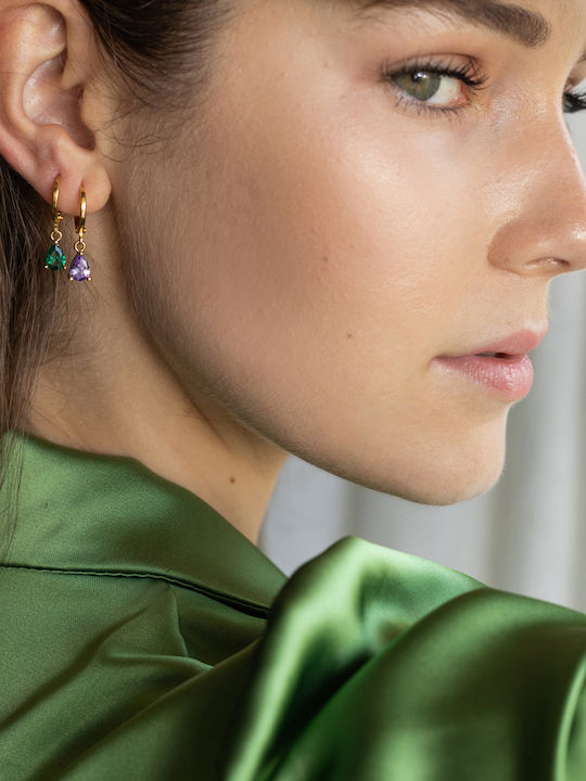 LifeLikes Earrings Hoops Gold Plated with Stones
