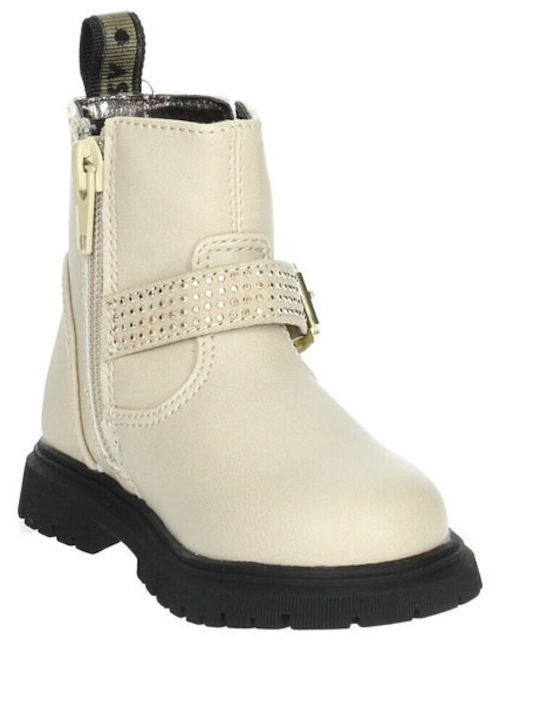 Syssy Kids PU Leather Boots with Zipper Beige