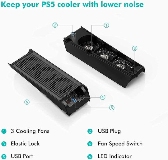KIWIHOME DSP-829 Cooling System for PS5 in Black color