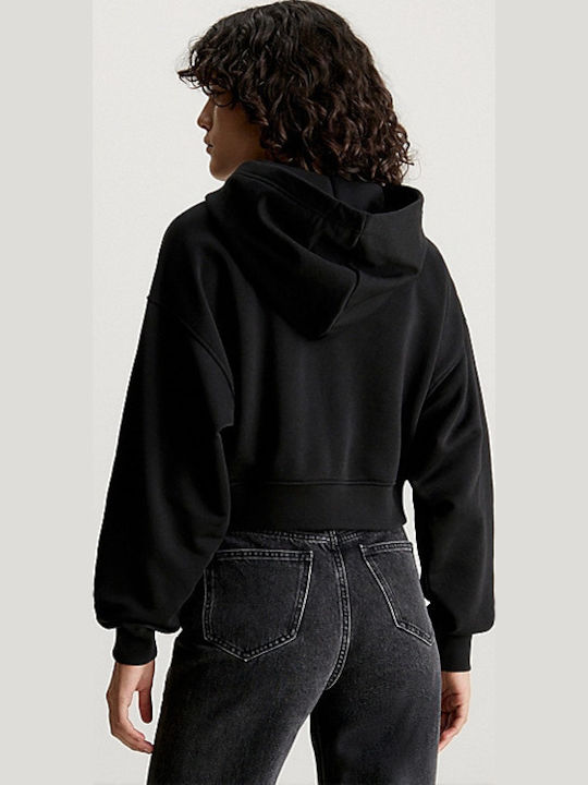 Cropped Women's Sweatshirt Jacket Hooded Black