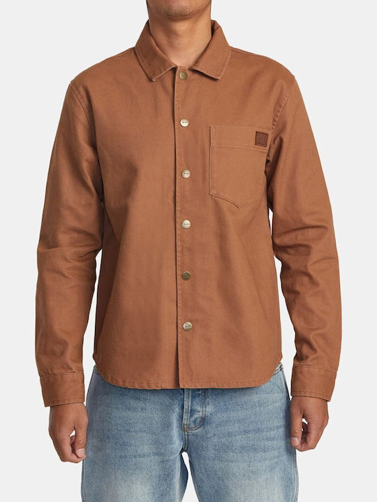 RVCA Men's Shirt Overshirt Long Sleeve Brown