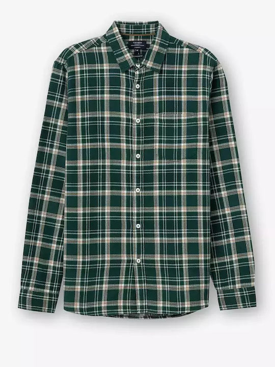 Long-sleeved Flannel Shirt Checked Green