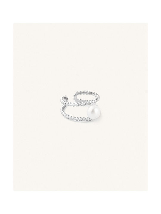 StanStefan Women's Steel Ring Διπλό Ayla with Pearl