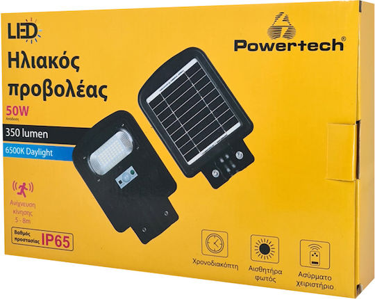 Powertech Wall Mounted Solar Light 50W 350lm Cold White 6500K with Motion Sensor, Photocell and Remote Control IP65 6cmx30.5cmcm