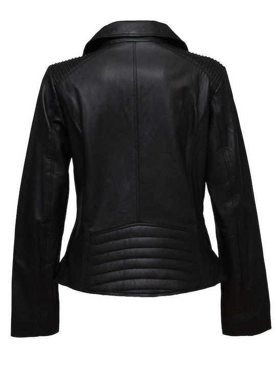 Guy Laroche Women's Short Lifestyle Leather Jacket for Winter Black