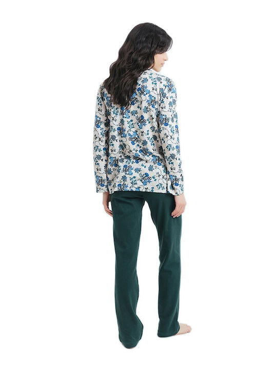 Odyssey Women's Winter Cotton Pajama Blouse Blue