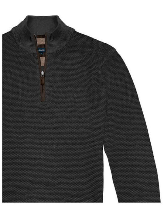 Double Men's Long Sleeve Blouse with Zipper BLACK