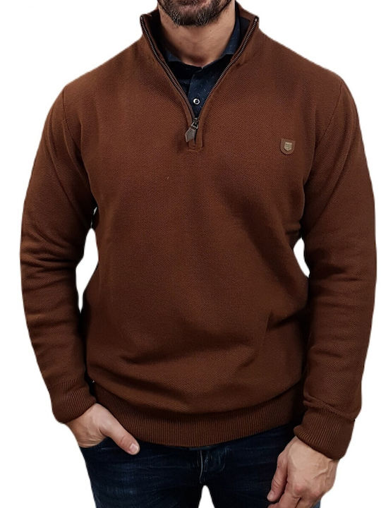 Visconti Herren Langarm-Pullover Ausschnitt mit Reißverschluss Brown - Brown.