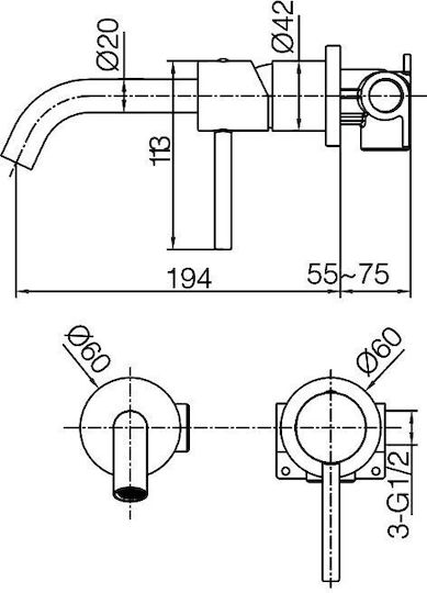 Imex Built-in Mixer & Spout Set for for Bathroom Sink 1 Exit Black