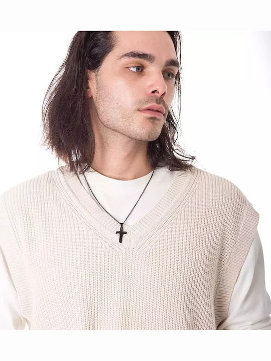 Oxzen Black Men's Cross from Steel with Chain
