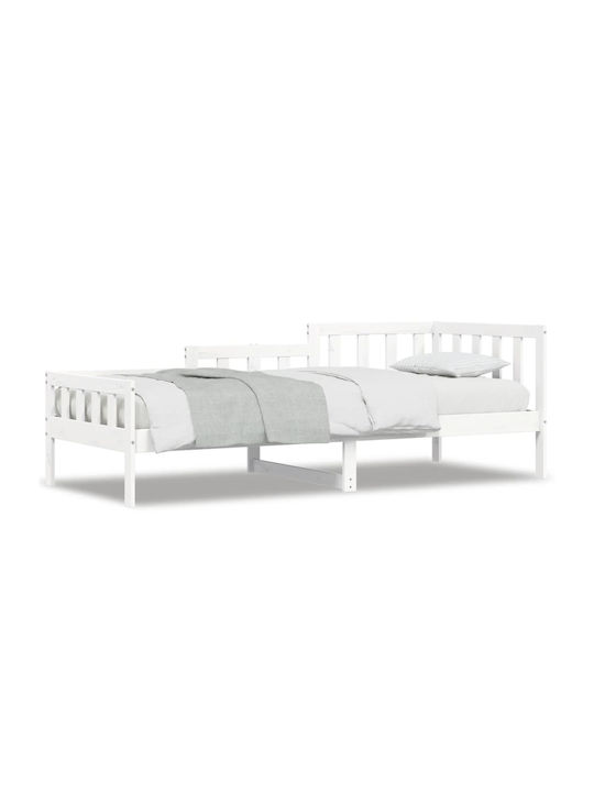 Καναπές Κρεβάτι Μονό από Μασίφ Ξύλο Λευκό με Τάβλες για Στρώμα 80x200cm