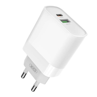 XO Încărcător cu Port USB-A și Port USB-C și Cablu USB-C - Lightning 20W Livrarea energiei / Quick Charge 3.0 Albς (L64)