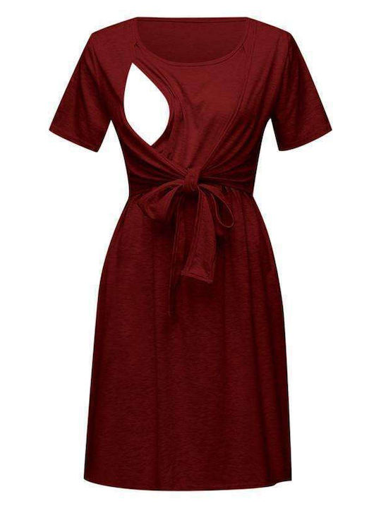 Summer Short Sleeve Maternity Dress Bordeaux
