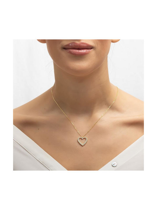 Eforo Necklace with design Heart from Gold Plated Silver with Zircon