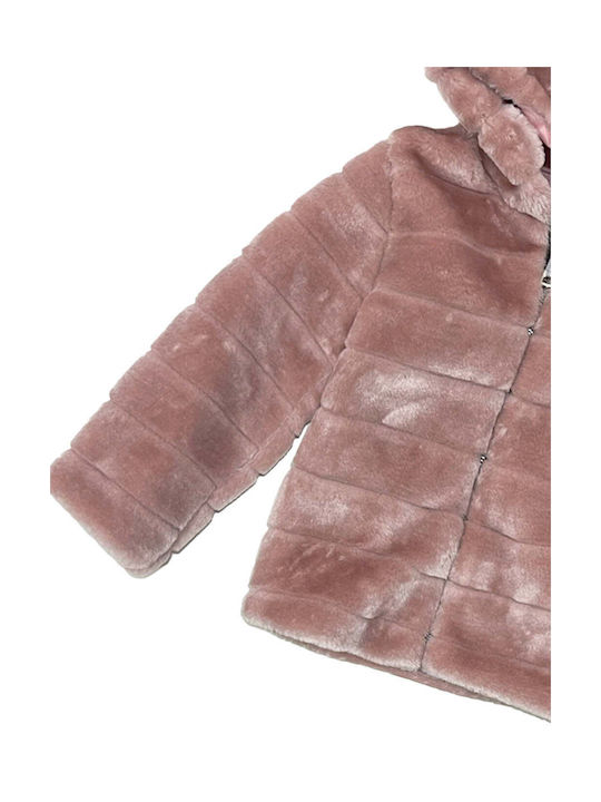 Ustyle Kids Fur Coat with Hood Pink