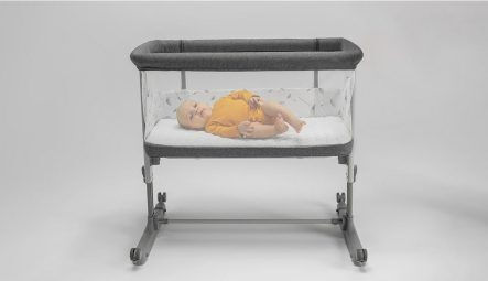 Lionelo Λίκνο Aurora με Στρώμα, Πλαϊνό Άνοιγμα και Ρόδες Gray Graphite