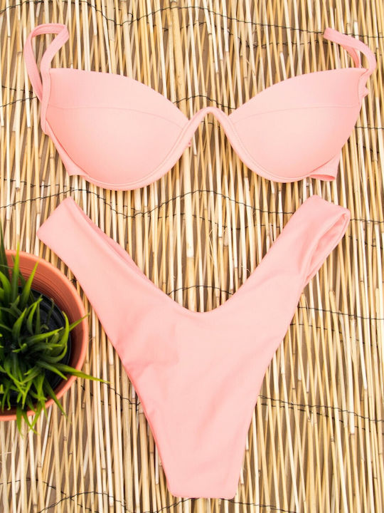 Bikini-Set mit Verstärkung Hohe Taille Rosa